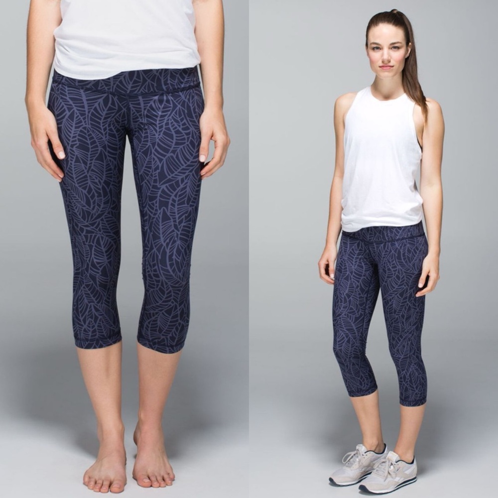 Lululemon Wunder Under Crop *Full-On Luxtreme Pretty Palm Cadet Greyvy SZ 4